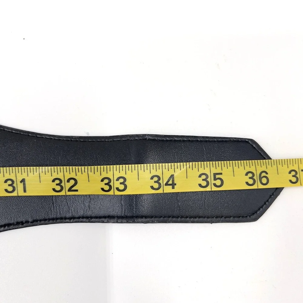 Wide Black Belt Elastic Cinch Waist Square Resin Buckle Pinup Retro Vintage 80s